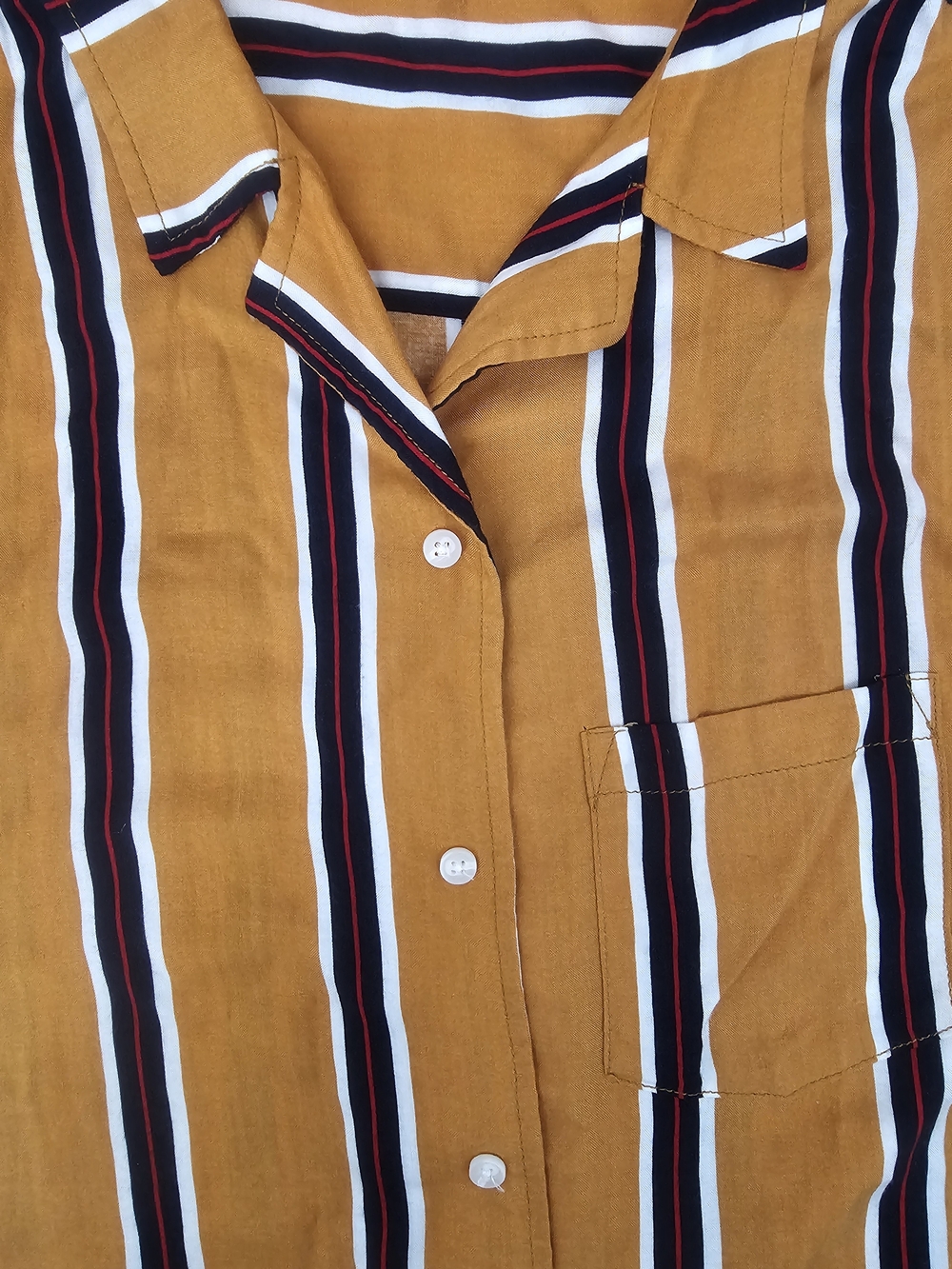 Vintage Re-Mastered Cotton On Mustard Striped Camp Shirt Men's Large Retro Y2K - Picture 3 of 9